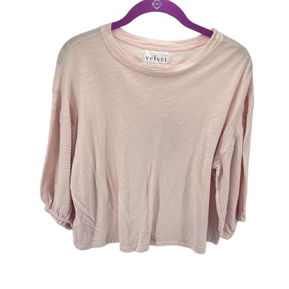 Velvet By Graham & Spencer Womens Balloon Sleeve Top Blouse 100% Cotton Pink XS